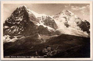 Kleine Scheidegg mit Eiger und Monch Mountain Switzerland RPPC Photo Postcard