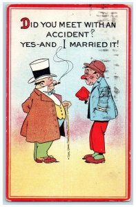 1913 Fat Man Cigarette Smoke Marriage Humor Marion Indiana IN Antique Postcard