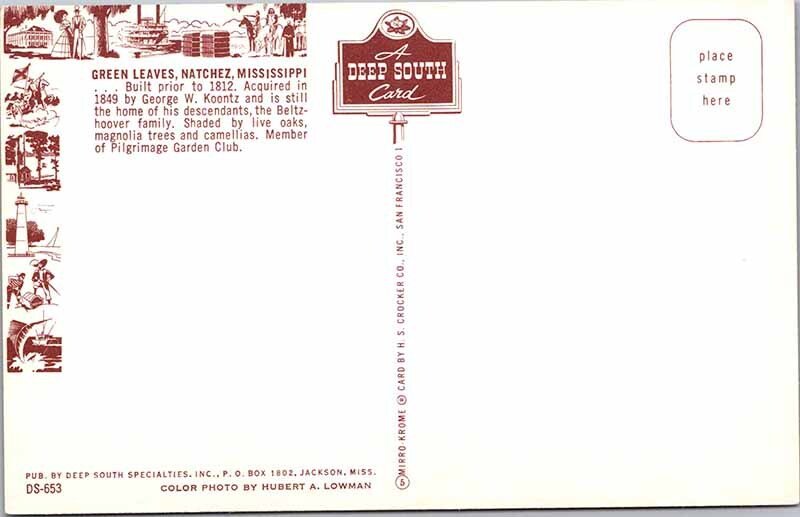 Postcard HOUSE SCENE Natchez Mississippi MS AK2531