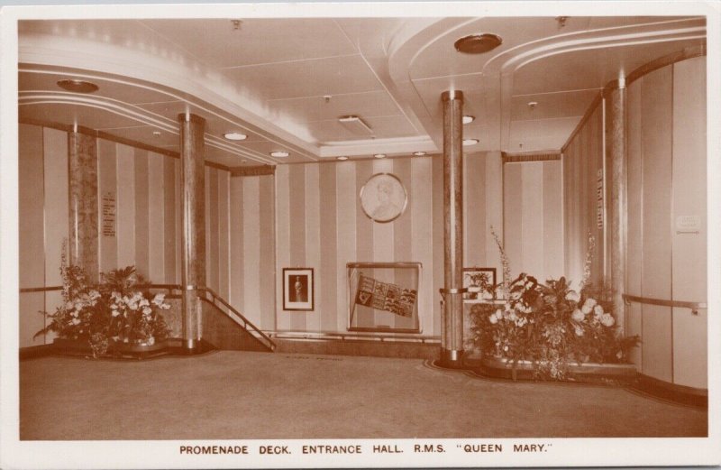 RMS 'Queen Mary' Ship Steamship Promenade Deck Entrance Hall RPPC Postcard H27