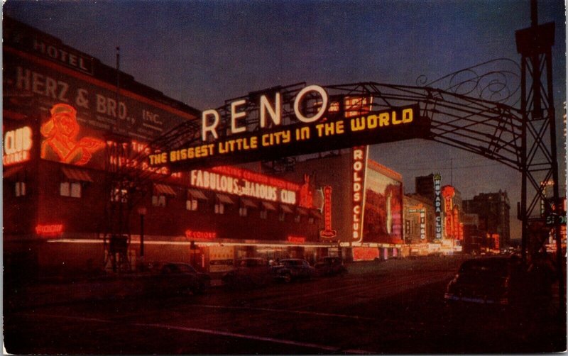 Two Postcards Reno Arch Day and Night Virginia Street in Reno, Nevada~1085