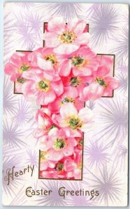 M-73129 Cross & Flowers Embossed Print Holiday Greeting Card Hearty Easter Gr...