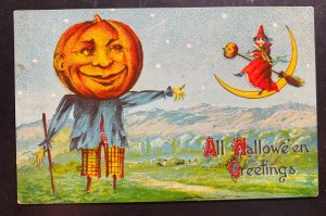 Mint Usa Picture Postcard Cover Pumpkin & Witch Halloween Greetings 