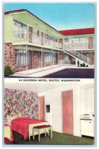 Seattle Washington Postcard La Hacienda Motel Block First Avenue c1940 Vintage