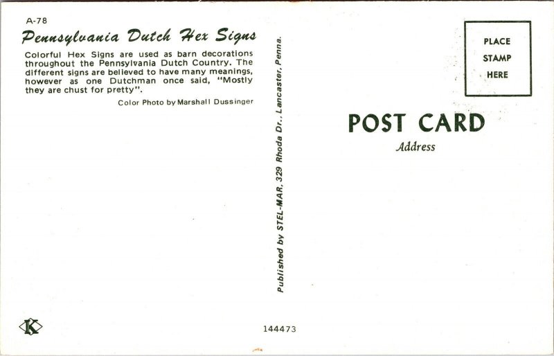 Pennsylvania Dutch Hex Signs Barn Decorations Dussinger Postcard 