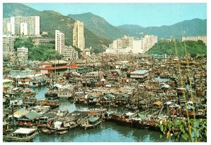 Aerial View Aberdeen Harbour Hong Kong Sampan Floating Village Postcard N894