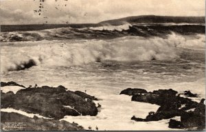 Vtg 1930s Heavy Surf Waves at Carmel California CA Linen Postcard