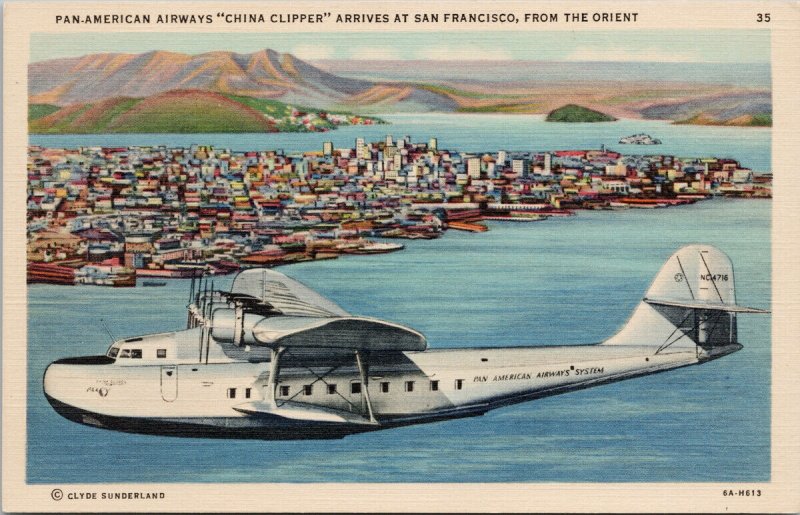 San Francisco CA 'China Clipper' Pan-American Airways Pan Am Linen Postcard G47