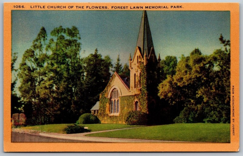 Vtg Glendale California Little Church Of The Flowers Forest Lawn Park Postcard
