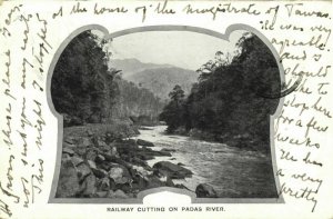 british north borneo, SABAH, Railway Cutting on Padas River (1904) Postcard