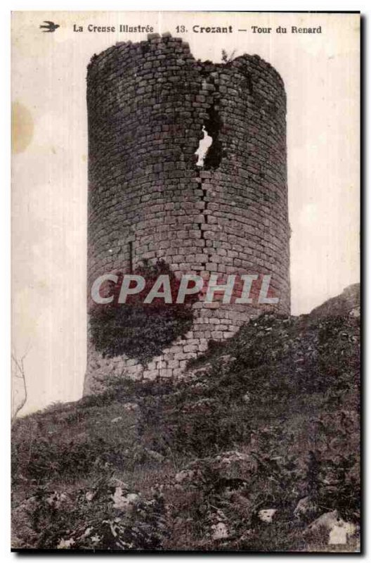 Old Postcard The hollow tower illustrated crozant fox