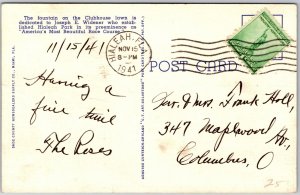 Miami Florida, 1941 Widener Fountain & Club House Lawn at Hialeah Park, Postcard