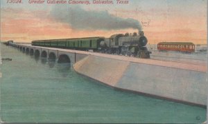 Postcard Railroad Train Greater Galveston Causeway Galveston TX