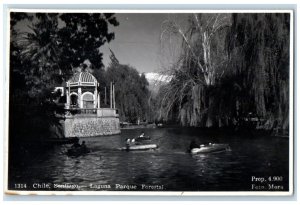 1942 Forest Park Lagoon Santiago Chile Boat Canoeing Vintage Postcard