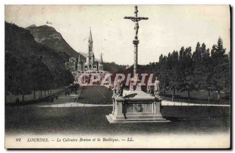 Old Postcard Lourdes Breton Calvary and the Basilica