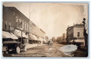 c1910's Washington St 3rd Ave Drug Store Tailor Rochelle IL RPPC Photo Postcard 