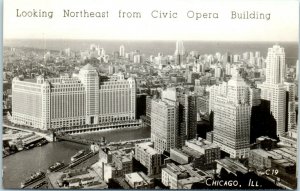 1940s Looking Northeast from Civic Opera Chicago IL Real Photo Postcard