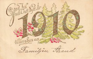 1910 Swedish Christmas New Year Postcard Embossed Trees Flowers Denver CO Mail