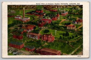 Lafayette IN Indiana Aerial View Of Campus Perdue University Linen Postcard O24