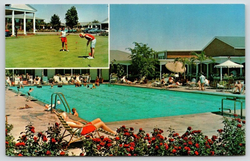 Columbus Ohio~Lincoln Lodge~Resort Hotel~Pool~Golf Course~Golfer Putts~1960s