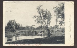 ANTIGO WISCONSIN SOUTH BRIDGE EAU CLAIRE RIVER VINTAGE POSTCARD