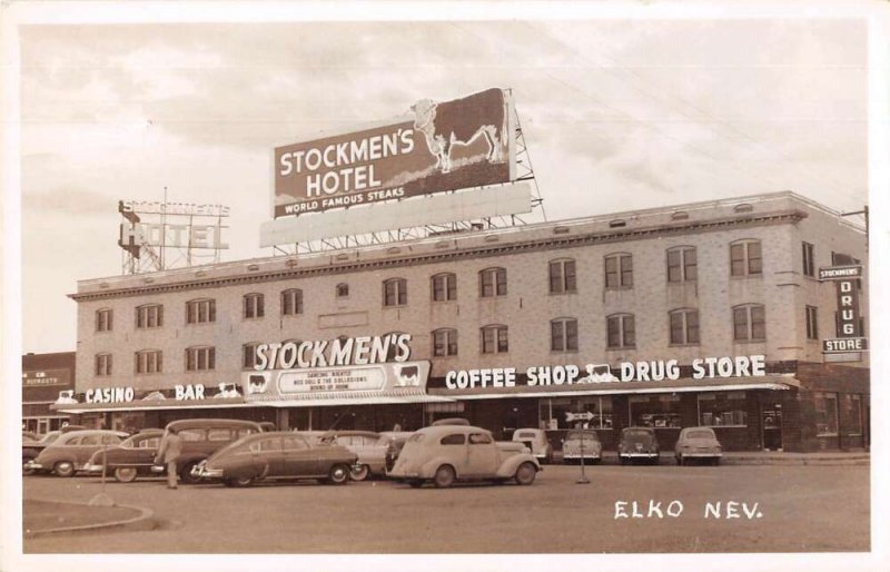 Elko Nevada Stockmen's Hotel and Drug Store Real Photo Postcard AA27819