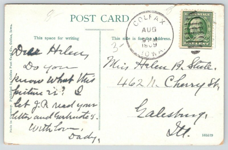 Colfax Iowa~Colfax High School~Worn Criss Cross Paths~Boy on Sidewalk~1909