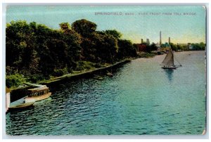 1910 River Front Toll Bridge Sailboat Dock Springfield Massachusetts MA Postcard