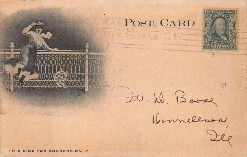 CYCLONE FENCE CO. MOON FACE WAUKEGAN ILLINOIS RECEIPT POSTCARD 1906