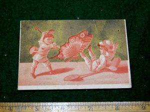 1870s-80s Giant Butterfly Attacking Boys Soldiers Victorian Trade Card F19