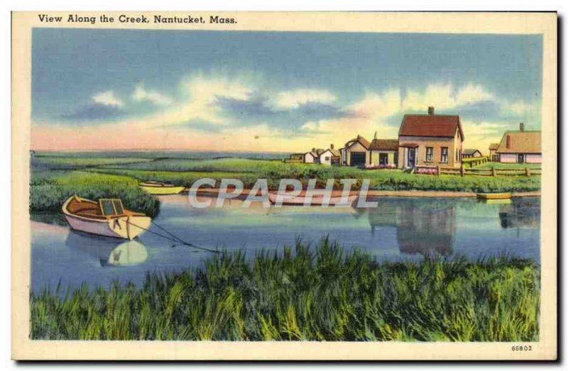 Old Postcard View Along the Creek Nantucket Mass