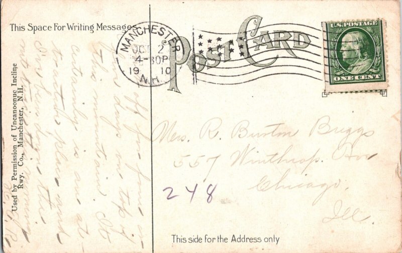 Vintage Postcard Car descending Uncanoonuc Mountain, Manchester, N.H. JX2
