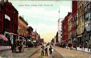 Adams Street Looking North Business District Peoria IL Vintage Postcard W31