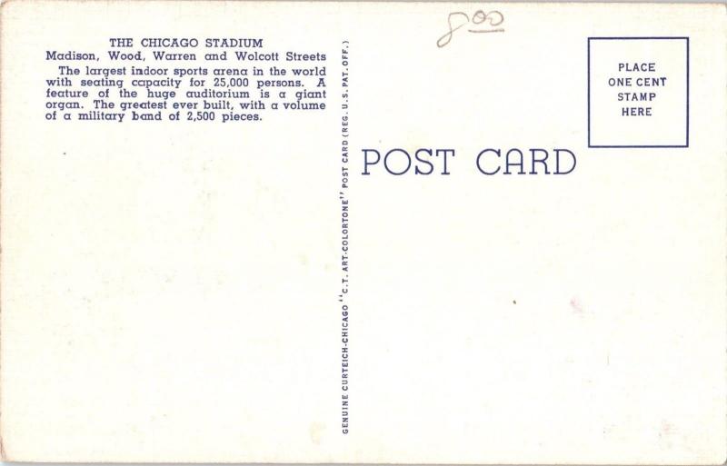 Mid-1900s The Chicago Stadium, Chicago, IL postcard CLOSED 1994