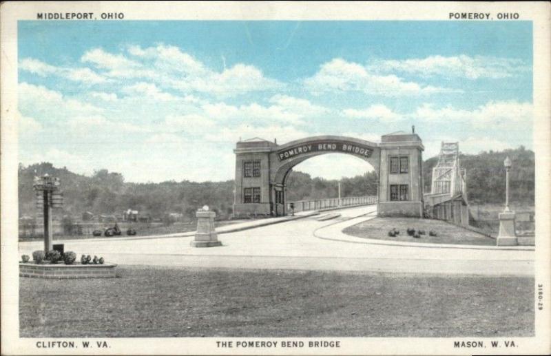 WV OH Bridge Middleport Pomeroy Clifton Mason c1920s Postcard #1 