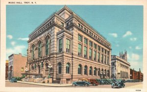 Troy NY-New York, Music Hall Street View Old Cars Vintage Postcard c1930