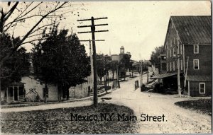 Main Street, Mexico NY Dirt Roads Bridge Sales Sample Vintage Postcard V32