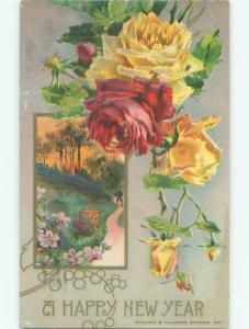 Pre-Linen new year SCENES AND FLOWER SERIES - RED AND YELLOW ROSES SHOWN k5295
