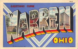 Warren Ohio 1949 LARGE LETTER Greetings Postcard Curt Teich