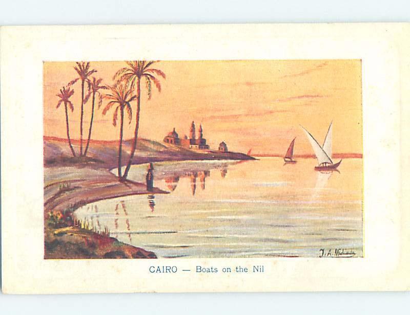 Old Postcard BOATS ON NILE RIVER Cairo Egypt F5640