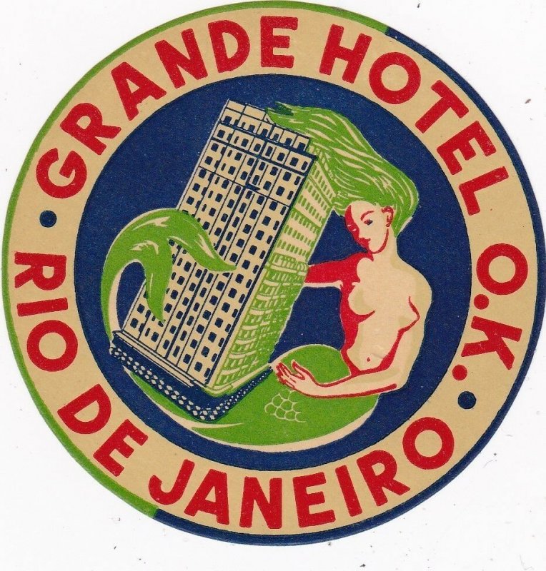 Brasil Rie De Janeiro Grande Hotel O K Small Vintage Luggage Label sk4008