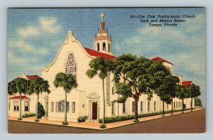 Tampa FL First Presbyterian Church Bell Tower Street View Linen Florida Postcard