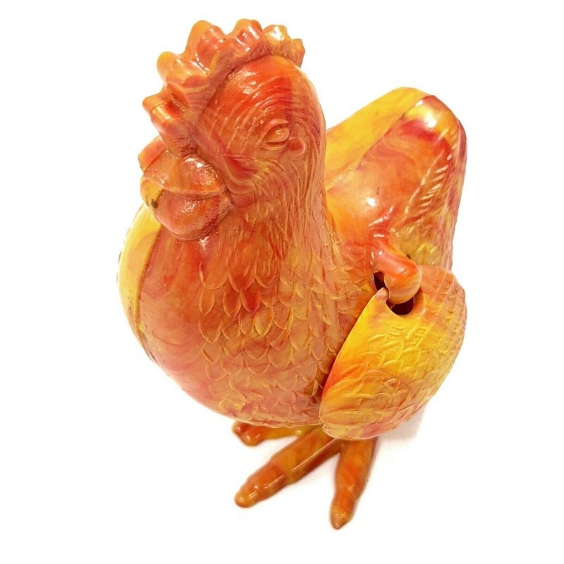 1950s Celluloid Chicken Hen Laying Egg Orange Yellow Tie Die Moveable Wings 3