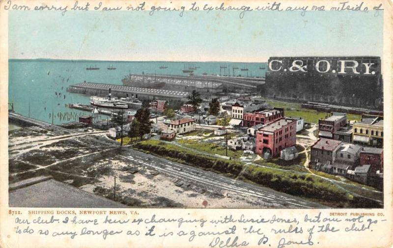 Newport News Virginia Shipping Docks Birdseye View Antique Postcard K107452