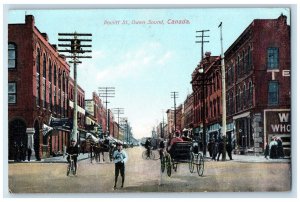 c1910 Bicycles, Businesses Horse Carriage Poulitt St. Owen Sound Canada Postcard