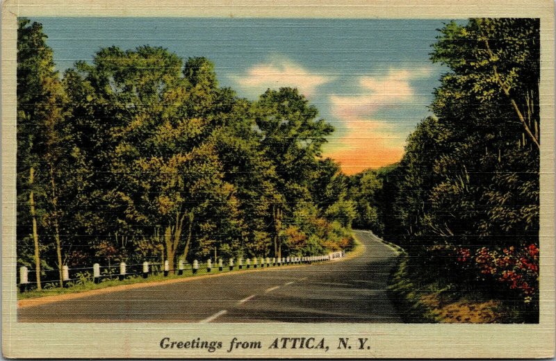 Vtg Scenic Greetings from Attica New York NY 1940s Linen Postcard