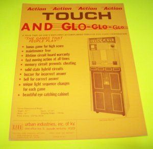 TOUCH AND GLO URBAN 1960s-1970s ORIGINAL NOS ARCADE GAME FLYER Vintage Artwork