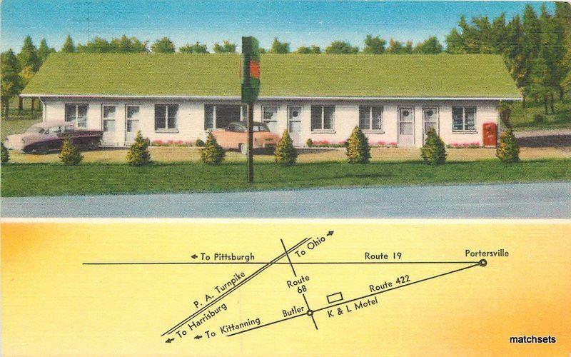 1940s Butler Pennsylvania  K& L Motel roadside MWM postcard 9552 