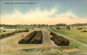 Macon Georgia Camp Wheeler Truck Pool WWII c1930-50s Vintage Postcard