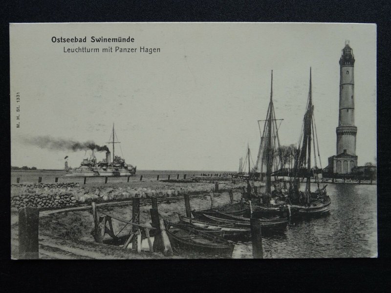 Germany LIGHTHOUSE Leuchtturm mit Panzer Hagen - Swinemunde c1905 RP Postcard